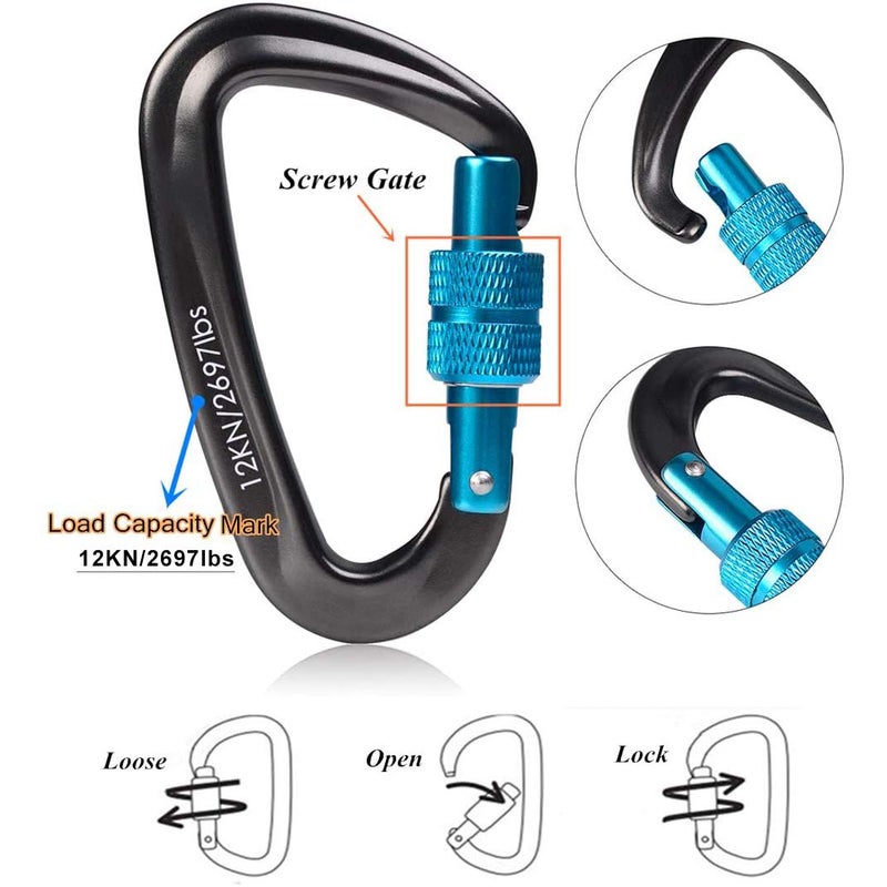STURME Carabiner Clip 12KN Aluminium Wiregate Lightweight Heavy Duty Large Strong Durable D-Ring Hooks Spring Snap Link Keychain Clips Set for Hammock Improved Design for 2024 (Purple) - Image 3